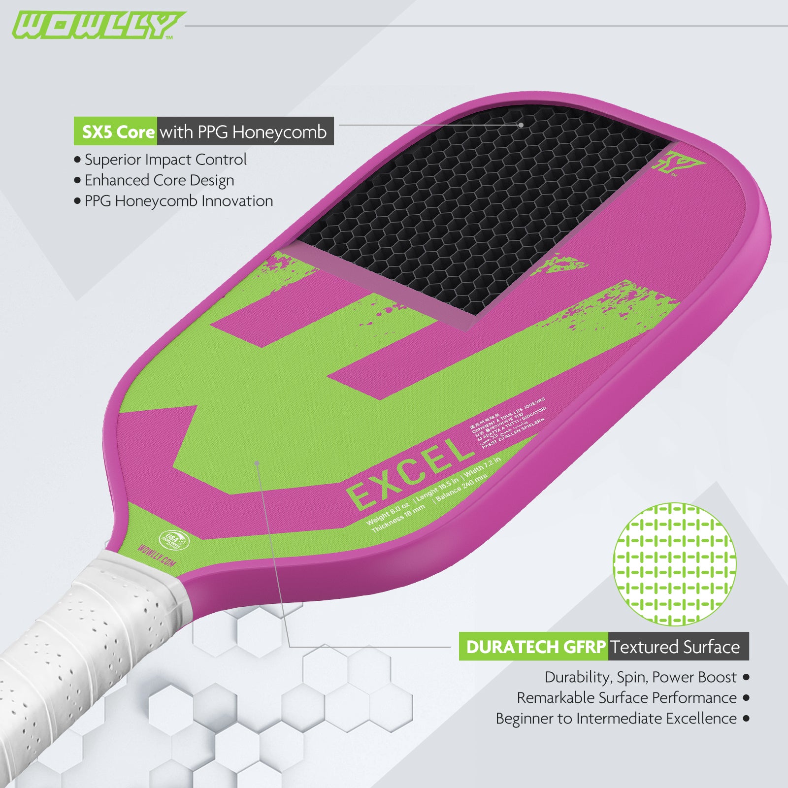 Wowlly Excel Series Pickleball Paddle (Purple & Green)