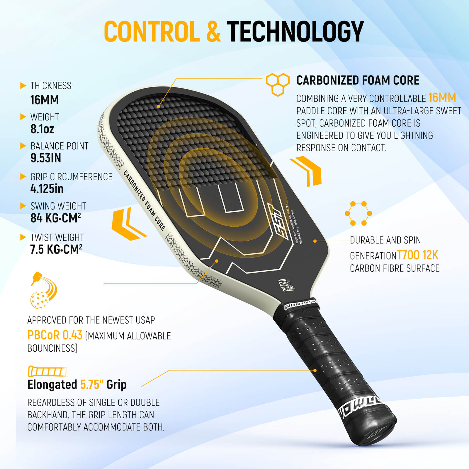 WOWLLY SST ピックルボールパドル カーボンフォームコア Wowlly SST Carbonized Foam Core Pickleball Paddle