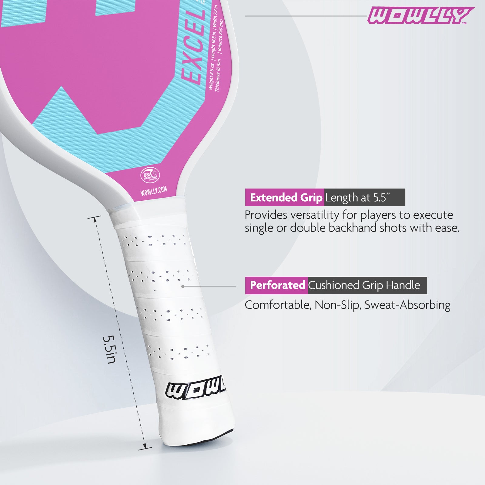 Wowlly Excel Series Pickleball Paddle (Light Blue & Pink)